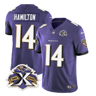 Men's Baltimore Ravens #14 Kyle Hamilton Purple 2023 F.U.S.E With Patch Throwback Vapor Limited Jersey