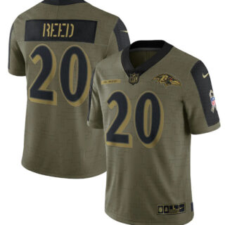 Men's Baltimore Ravens #20 Ed Reed 2021 Olive Salute To Service Limited Stitched Jersey