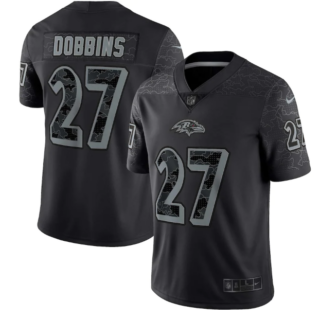 Men's Baltimore Ravens #27 J.K. Dobbins Black Reflective Limited Stitched Football Jersey