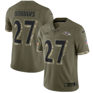 Men's Baltimore Ravens #27 J.K. Dobbins Olive 2022 Salute To Service Limited Stitched Jersey