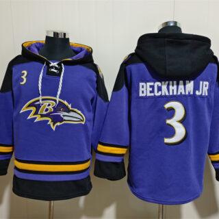 Men's Baltimore Ravens #3 Odell Beckham Jr. Ageless Must-Have Lace-Up Pullover Hoodie