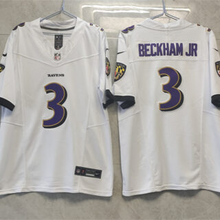 Men's Baltimore Ravens #3 Odell Beckham Jr. White 2023 F.U.S.E. Vapor Untouchable Stitched Football Jersey