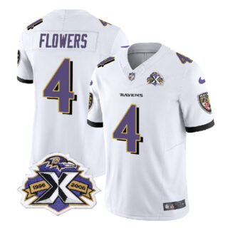 Men's Baltimore Ravens #4 Zay Flowers White 2023 F.U.S.E With Patch Throwback Vapor Limited Jersey