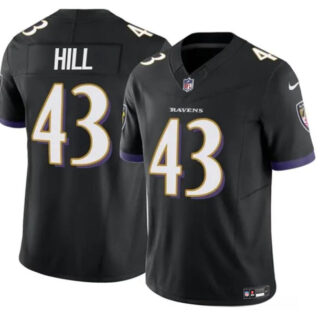 Men's Baltimore Ravens #43 Justice Hill Black 2023 F.U.S.E. Vapor Limited Football Jersey