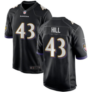 Men's Baltimore Ravens #43 Justice Hill Black Game Football Jersey
