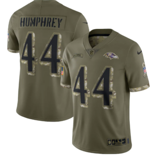 Men's Baltimore Ravens #44 Marlon Humphrey Olive 2022 Salute To Service Limited Stitched Jersey