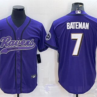 Men's Baltimore Ravens #7 Rashod Bateman Purple With Patch Cool Base Stitched Baseball Jersey