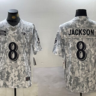 Men's Baltimore Ravens #8 Lamar Jackson 2024 F.U.S.E Arctic Camo Salute To Service Limited Stitched Football Jersey