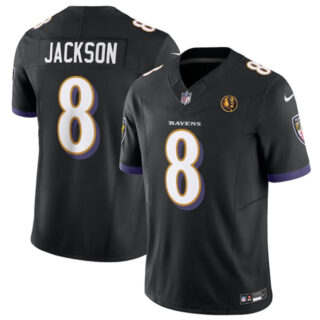 Men's Baltimore Ravens #8 Lamar Jackson Black 2023 F.U.S.E. With John Madden Patch Vapor Limited Football Jersey