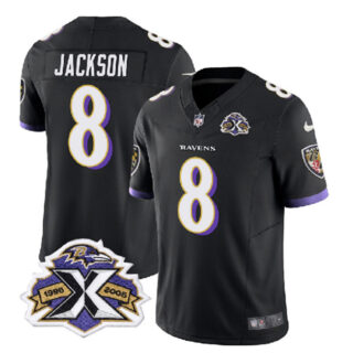 Men's Baltimore Ravens #8 Lamar Jackson Black 2023 F.U.S.E With Patch Throwback Vapor Limited Jersey