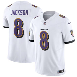 Men's Baltimore Ravens #8 Lamar Jackson White 2023 F.U.S.E Vapor Jersey
