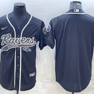 Men's Baltimore Ravens Blank Black Reflective With Patch Cool Base Stitched Baseball Jersey