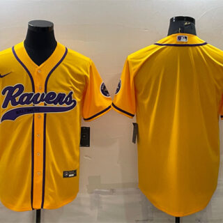 Men's Baltimore Ravens Blank Yellow With Patch Cool Base Stitched Baseball Jersey