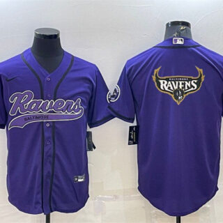 Men's Baltimore Ravens Purple Team Big Logo With Patch Cool Base Stitched Baseball Jersey