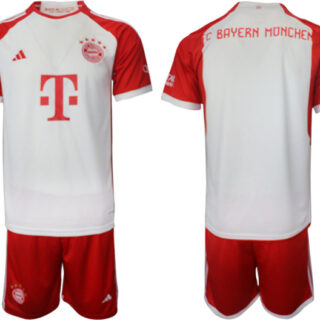 Men's Bayern Munich Custom 2023 24 White Red Home Soccer Jersey Suit