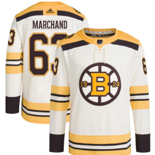 Men's Boston Bruins #63 Brad Marchand Cream 100th Anniversary Stitched Jersey