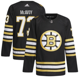 Men's Boston Bruins #73 Charlie McAvoy Black 100th Anniversary Stitched Jersey