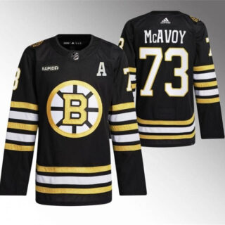 Men's Boston Bruins #73 Charlie McAvoy Black With Rapid7 Patch 100th Anniversary Stitched Jersey