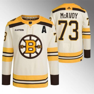 Men's Boston Bruins #73 Charlie McAvoy Cream With Rapid7 Patch 100th Anniversary Stitched Jersey