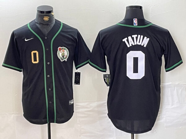 Men's Boston Celtics #0 Jayson Tatum Black With Patch Stitched Baseball Jerseys