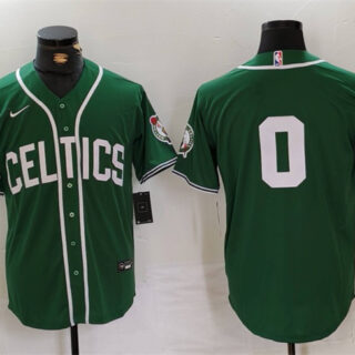 Men's Boston Celtics #0 Jayson Tatum Green With Patch Stitched Baseball Jersey