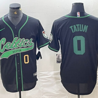 Men's Boston Celtics #0 Jayson Tatum Number Black Cool Base Stitched Baseball Jersey