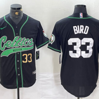 Men's Boston Celtics #33 Larry Bird Black With Patch Cool Base Stitched Baseball Jersey