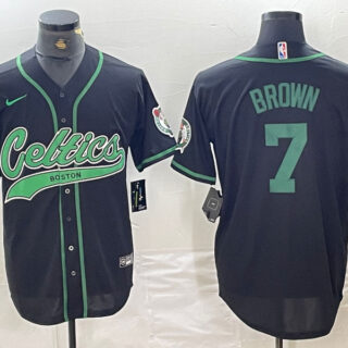 Men's Boston Celtics #7 Jaylen Brown Black Cool Base Stitched Baseball Jersey