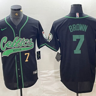 Men's Boston Celtics #7 Jaylen Brown Number Black Cool Base Stitched Baseball Jersey