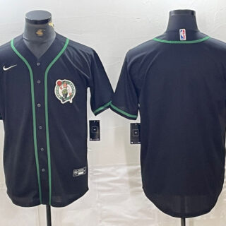 Men's Boston Celtics Black With Patch Cool Base Stitched Baseball Jersey 3