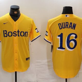 Men's Boston Red Sox #16 Jarren Duran Gold City Connect Stitched Baseball Jersey
