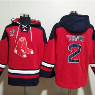 Men's Boston Red Sox #2 Justin Turner Red Ageless Must-Have Lace-Up Pullover Hoodie