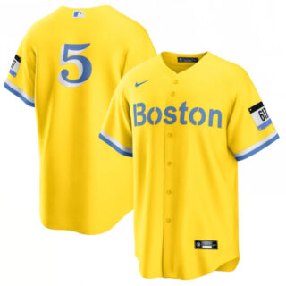 Men's Boston Red Sox #5 Enrique Hernandez Nike Gold Light Blue 2021 City Connect Jersey