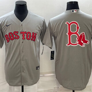 Men's Boston Red Sox Gray Team Big Logo Cool Base Stitched Jersey