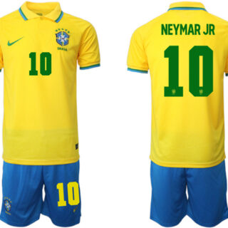Men's Brazil #10 Neymar Jr Yellow 2022 FIFA World Cup HomeSoccer Jersey Suit
