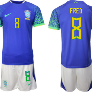 Men's Brazil #8 Fred Blue 2022 FIFA World Cup Away Soccer Jersey Suit