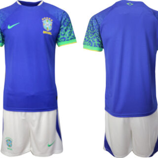 Men's Brazil Blank Blue 2022 FIFA World Cup Away Soccer Jersey Suit1