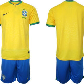 Men's Brazil Blank Yellow Home Soccer Jersey Suit