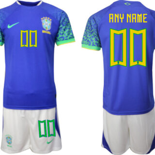 Men's Brazil Custom Blue 2022 FIFA World Cup Away Soccer Jersey Suit