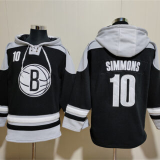 Men's Brooklyn Nets #10 Ben Simmons Black Lace-Up Pullover Hoodie
