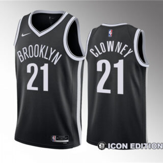 Men's Brooklyn Nets #21 Noah Clowney Black 2023 Draft Icon Edition Stitched Basketball Jersey