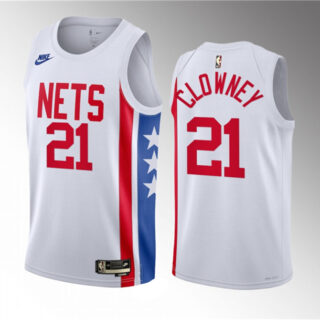 Men's Brooklyn Nets #21 Noah Clowney White 2023 Draft Classic Edition Stitched Basketball Jersey