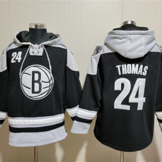 Men's Brooklyn Nets #24 Cam Thomas Black Lace-Up Pullover Hoodie