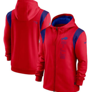 Men's Buffalo Bills 2021 Red Sideline Team Performance Full-Zip Hoodie