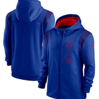 Men's Buffalo Bills 2021 Royal Sideline Team Performance Full-Zip Hoodie