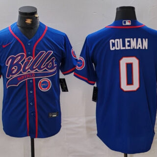 Men's Buffalo Bills #0 Keon Coleman Blue With Patch Cool Base Stitched Baseball Jerseys