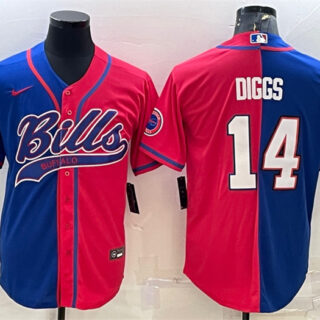 Men's Buffalo Bills #14 Stefon Diggs Royal Red Split With Patch Cool Base Stitched Baseball Jersey