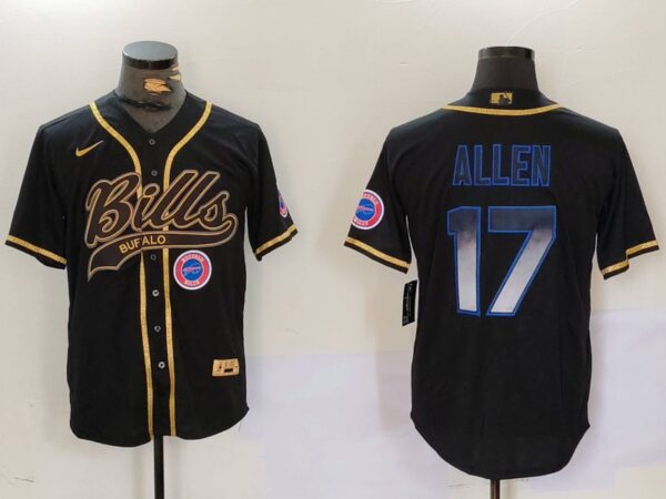 Men's Buffalo Bills #17 Josh Allen Black Cool Base Stitched Baseball Jerseys