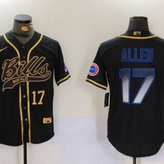 Men's Buffalo Bills #17 Josh Allen Black Cool Base Stitched Baseball Jerseys