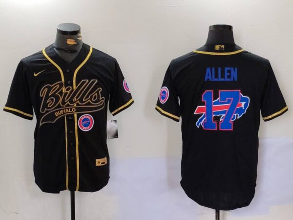 Men's Buffalo Bills #17 Josh Allen Black Cool Base Stitched Baseball Jerseys